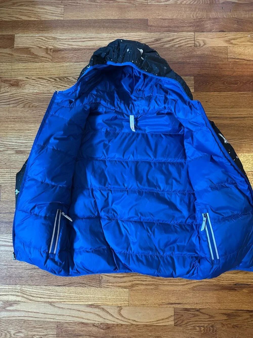 Hanna Andersson - Kids Reversible Puffer Jacket - Black Space/Blue - Size 140